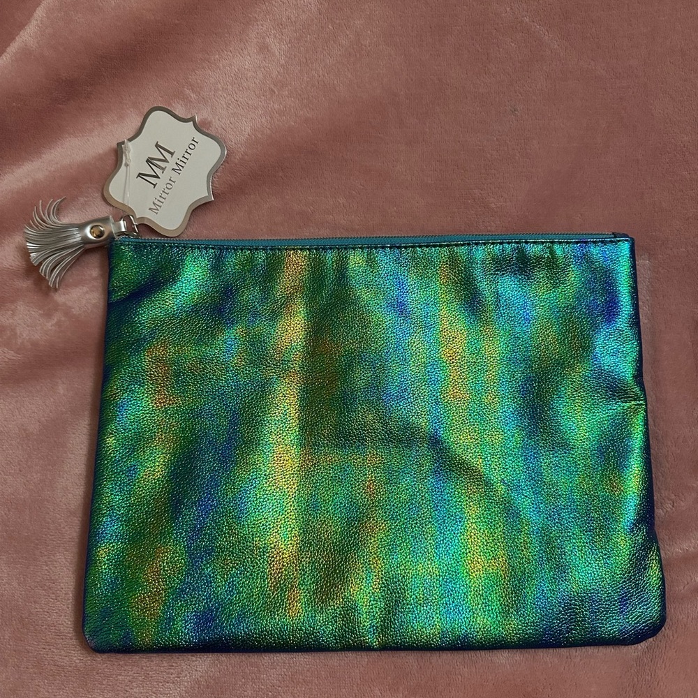 NEW Mirror Mirror Holographic Blue and Green Zip Top Pouch